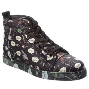 Christian Louboutin Men Black Weapons Louis Junior Orlato Satin Sneakers 42.5
